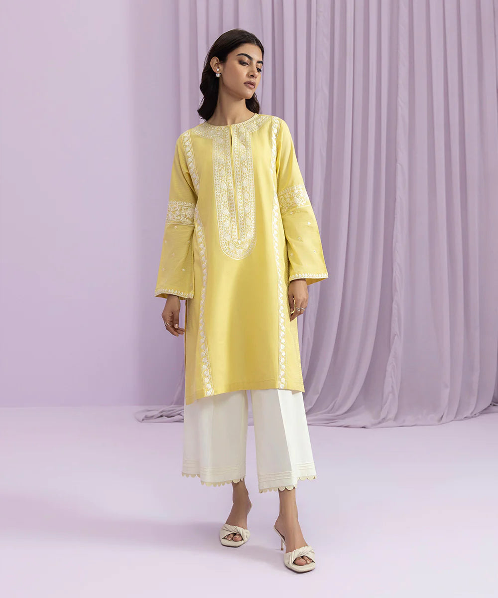Yellow Embroidered Lawn Shirt