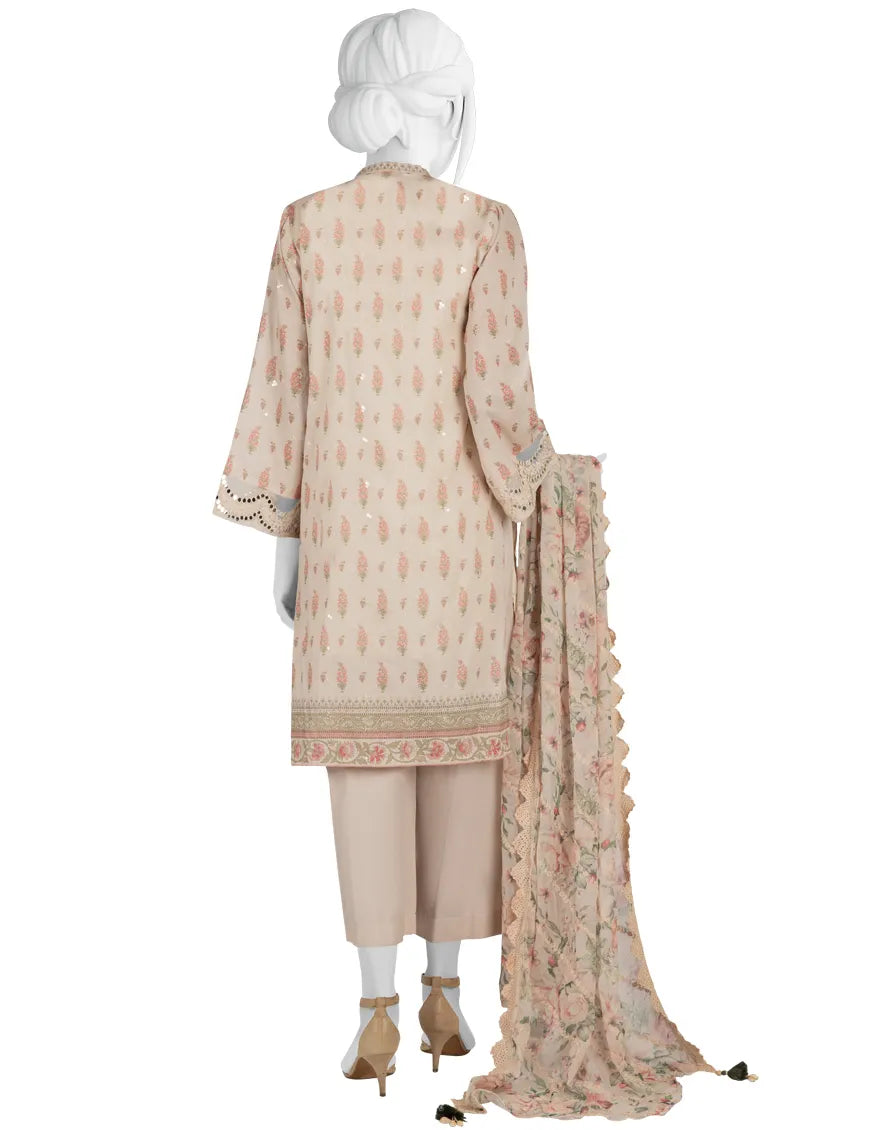 Beige embroidered lawn suit