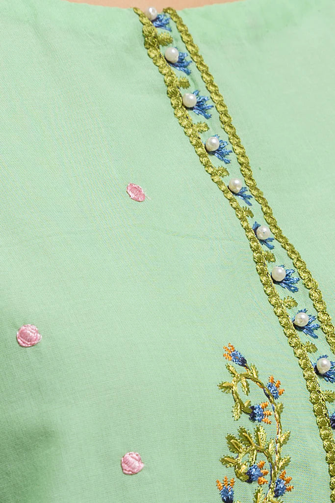 Green Embroidered Cotton Shirt