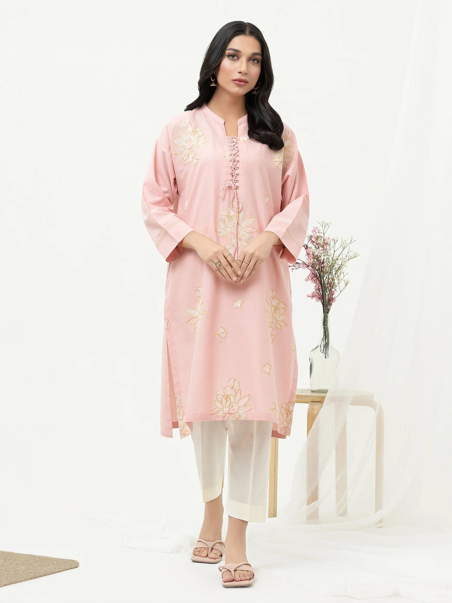 Pink Yarn Dyed Kurta