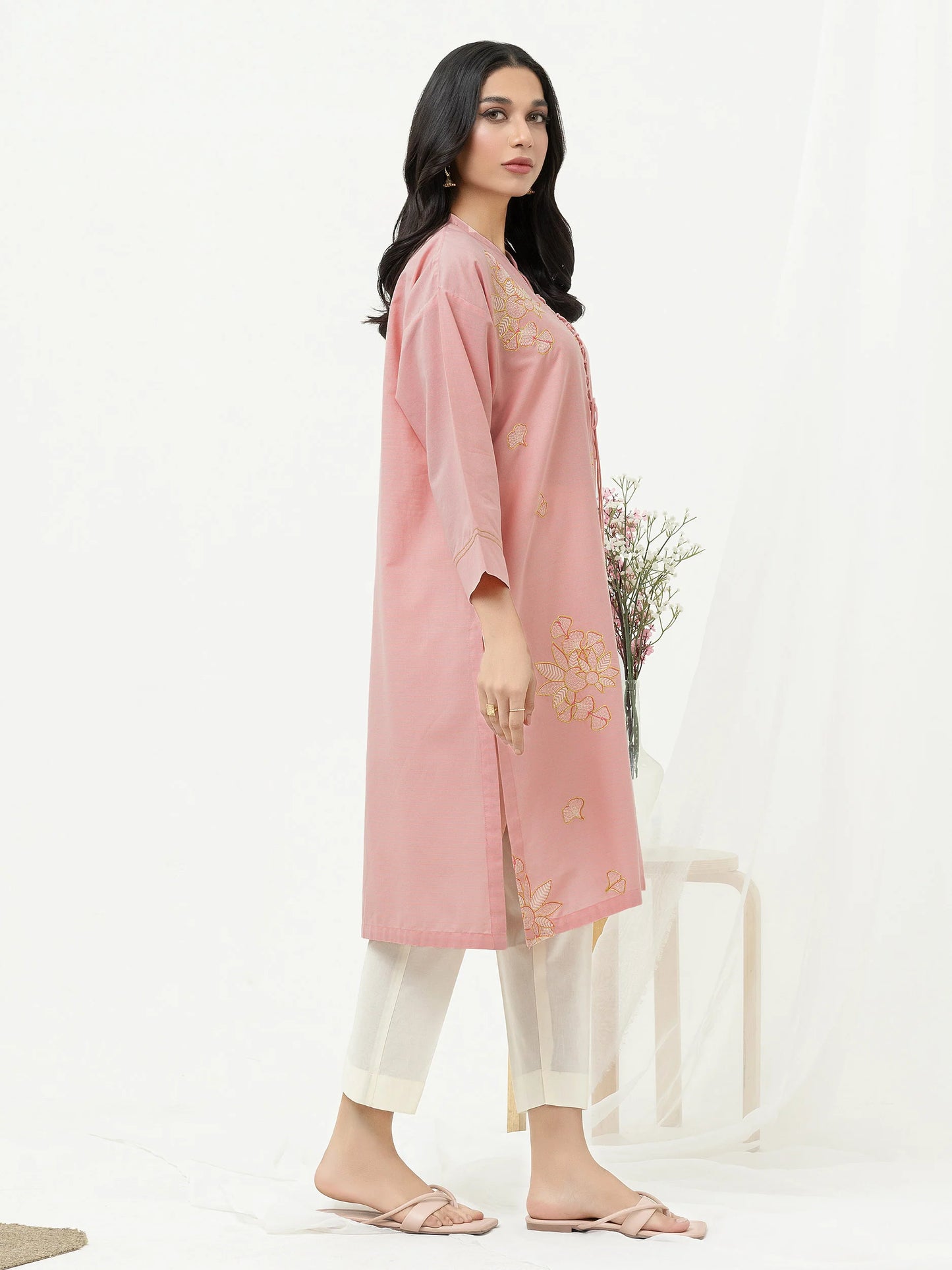 Pink Yarn Dyed Kurta