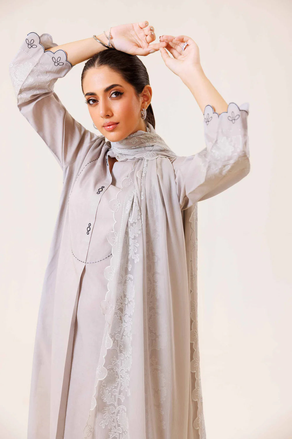 Grey embroidered lawn suit