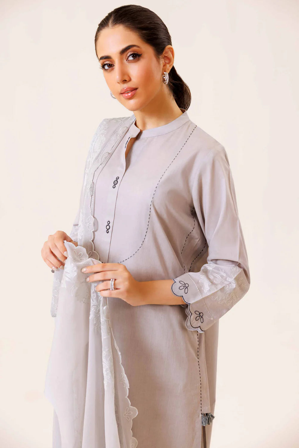 Grey embroidered lawn suit