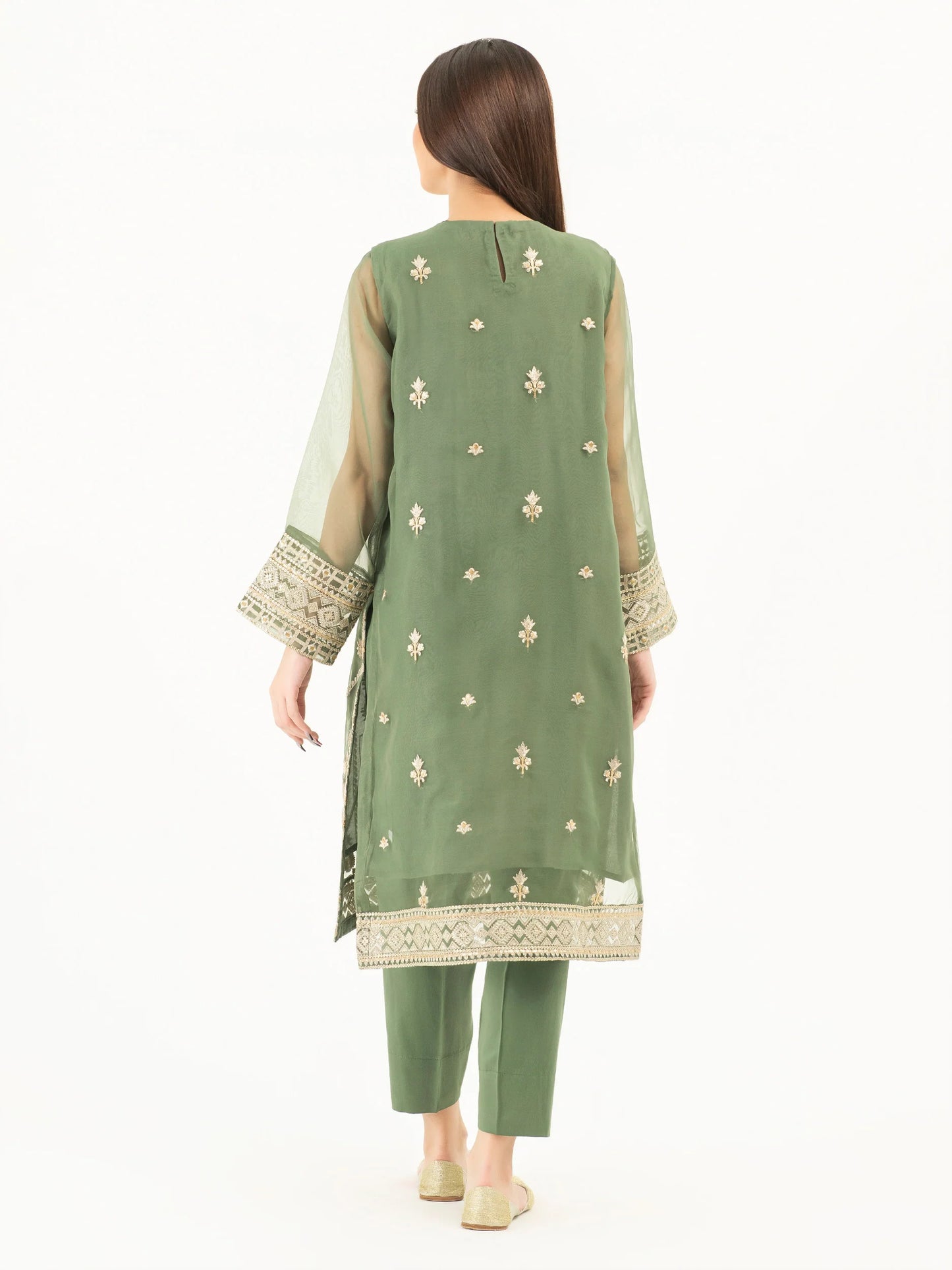 Green Embroidered Organza Suit