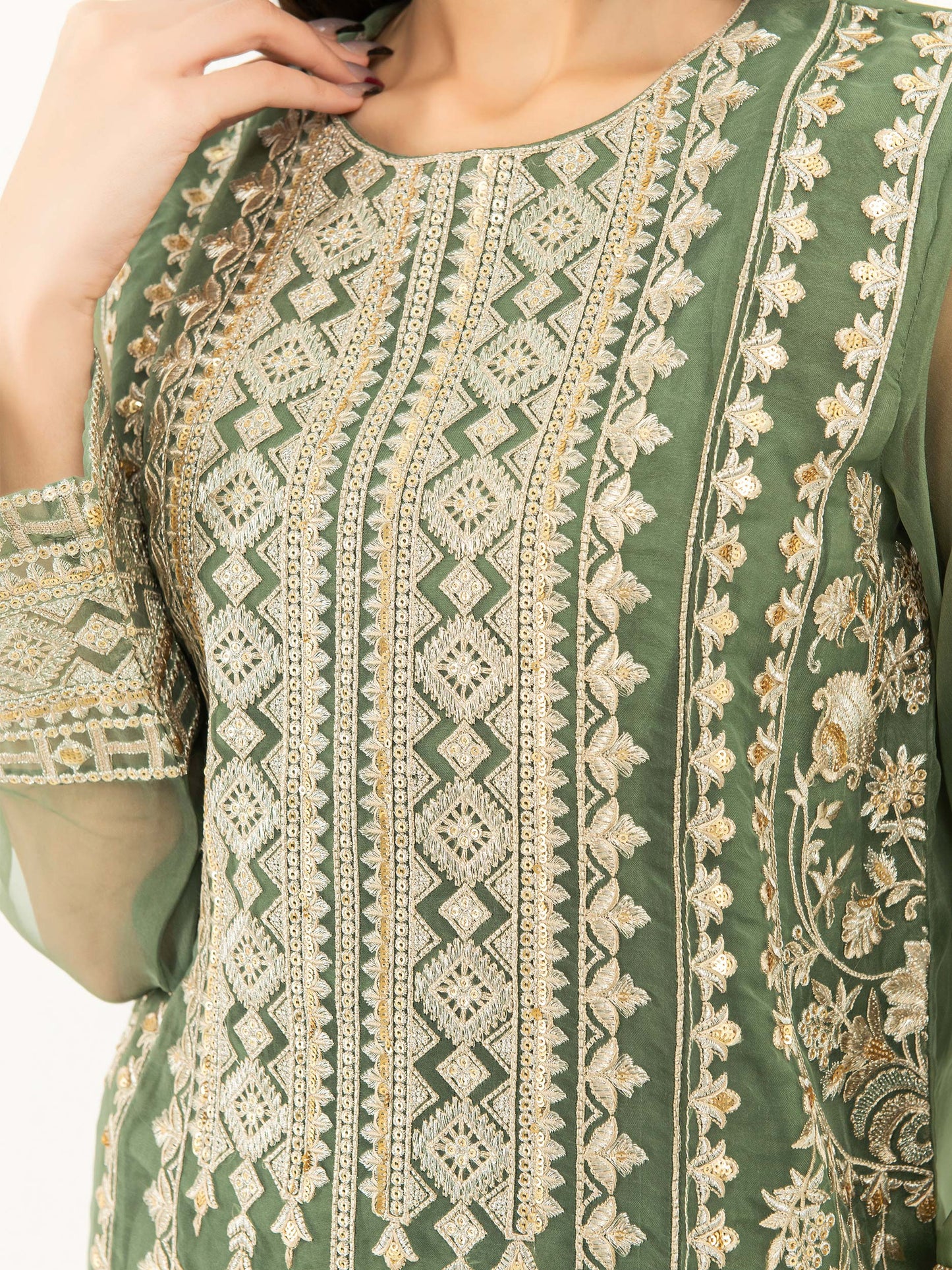 Green Embroidered Organza Suit