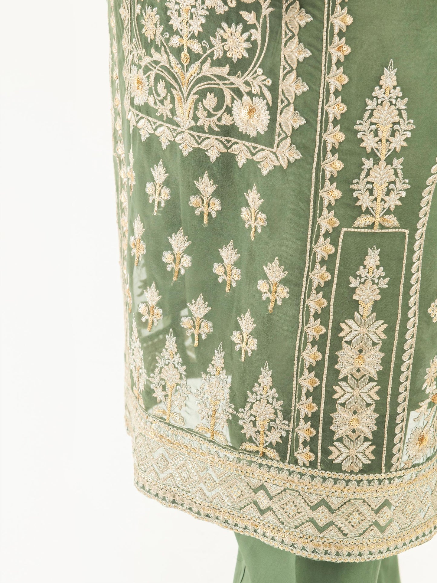 Green Embroidered Organza Suit