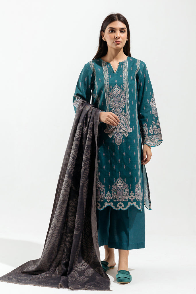 Tealish Paisley Printed Khaddar Suit