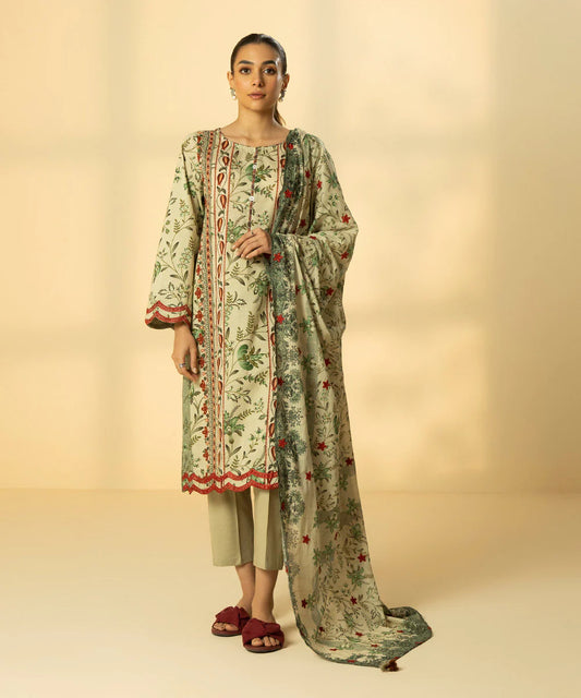 Green Embroidered Lawn Shirt with Dupatta