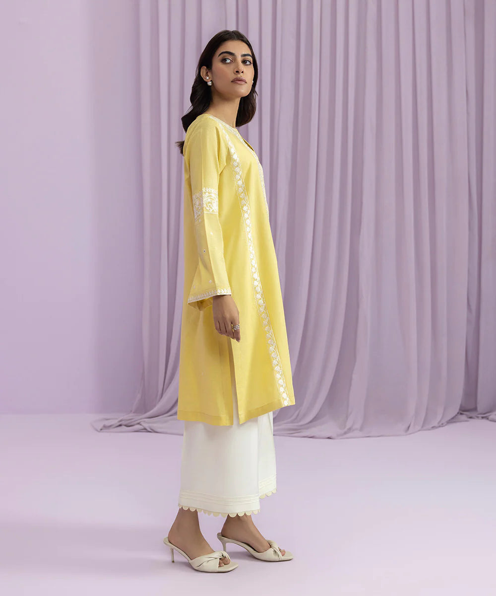 Yellow Embroidered Lawn Shirt