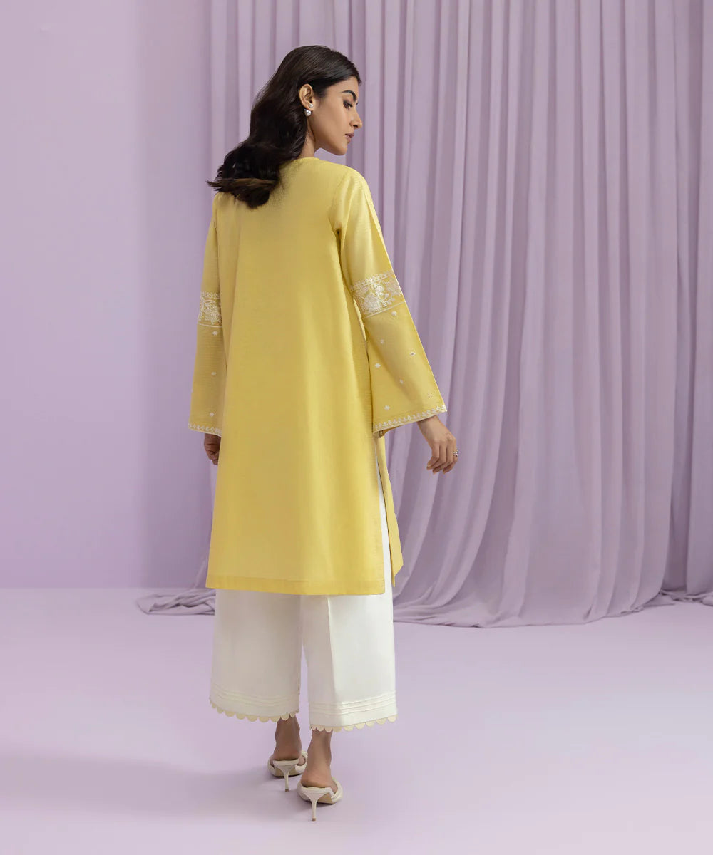 Yellow Embroidered Lawn Shirt