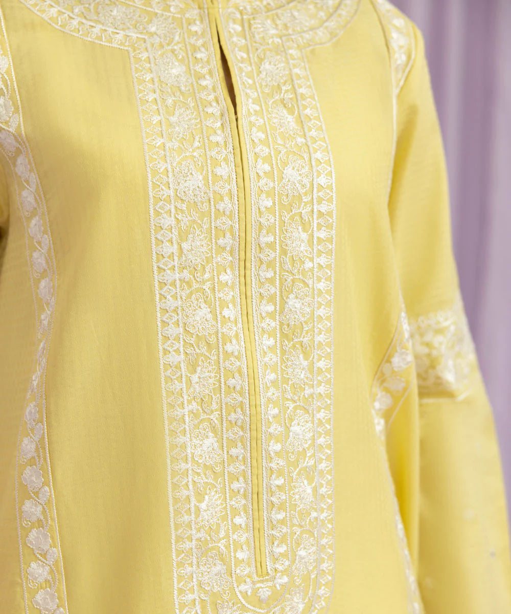Yellow Embroidered Lawn Shirt