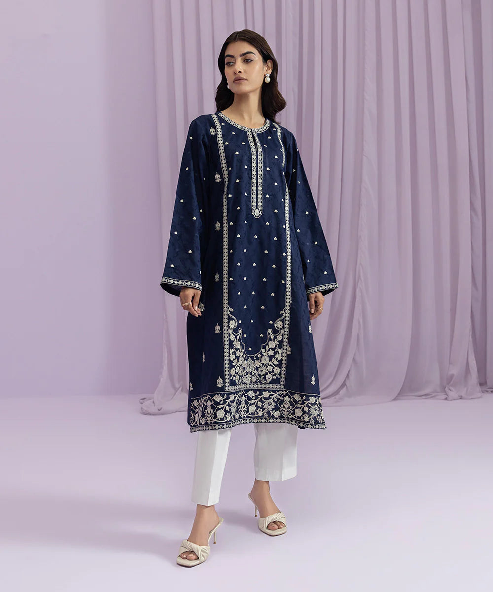 Blue Embroidered Lawn Shirt