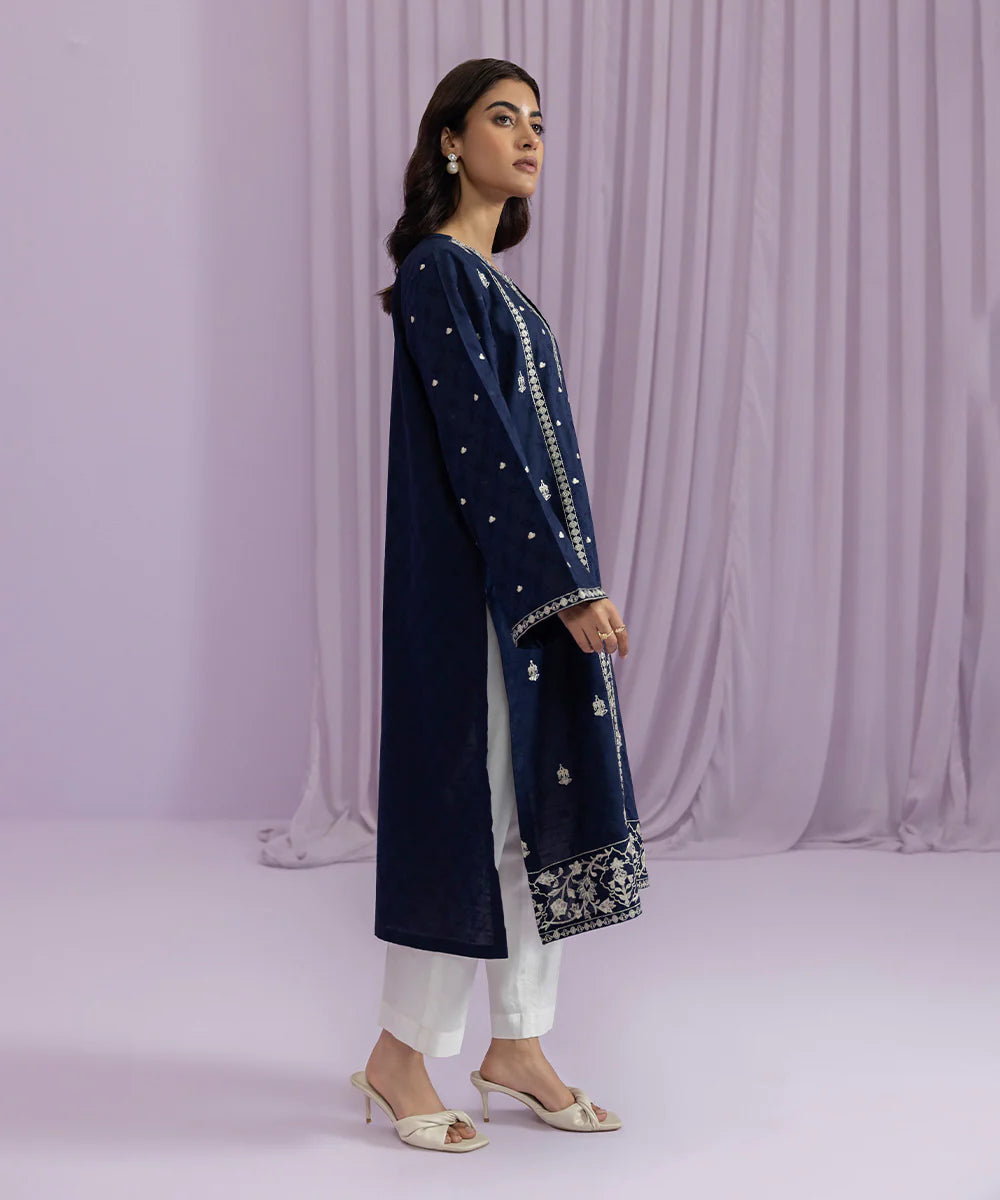 Blue Embroidered Lawn Shirt
