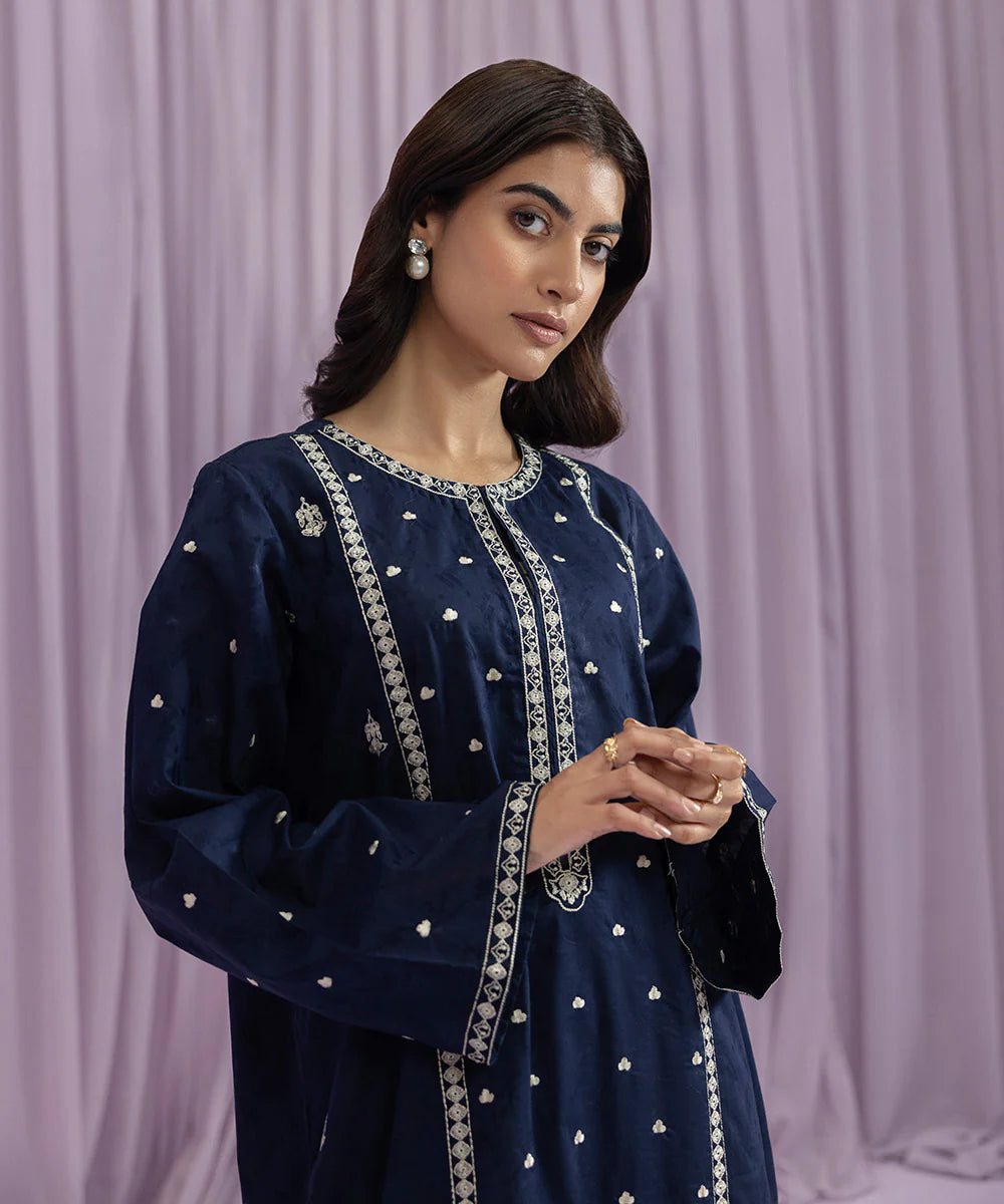 Blue Embroidered Lawn Shirt