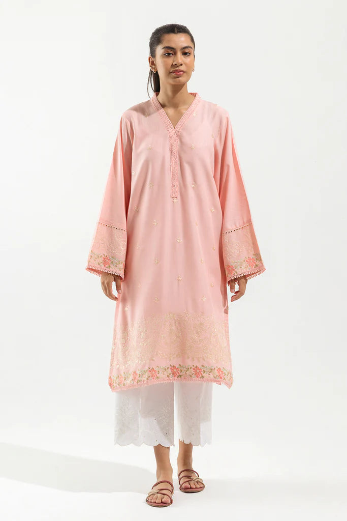 Pink Embroidered Cotton Kurta