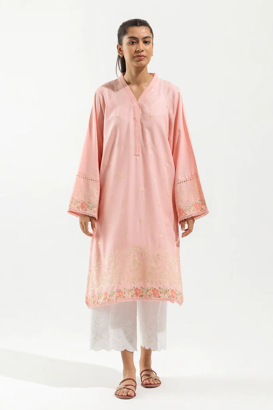 Pink Embroidered Cotton Kurta