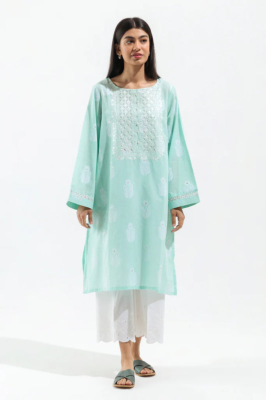 Aqua Embroidered Lawn Shirt