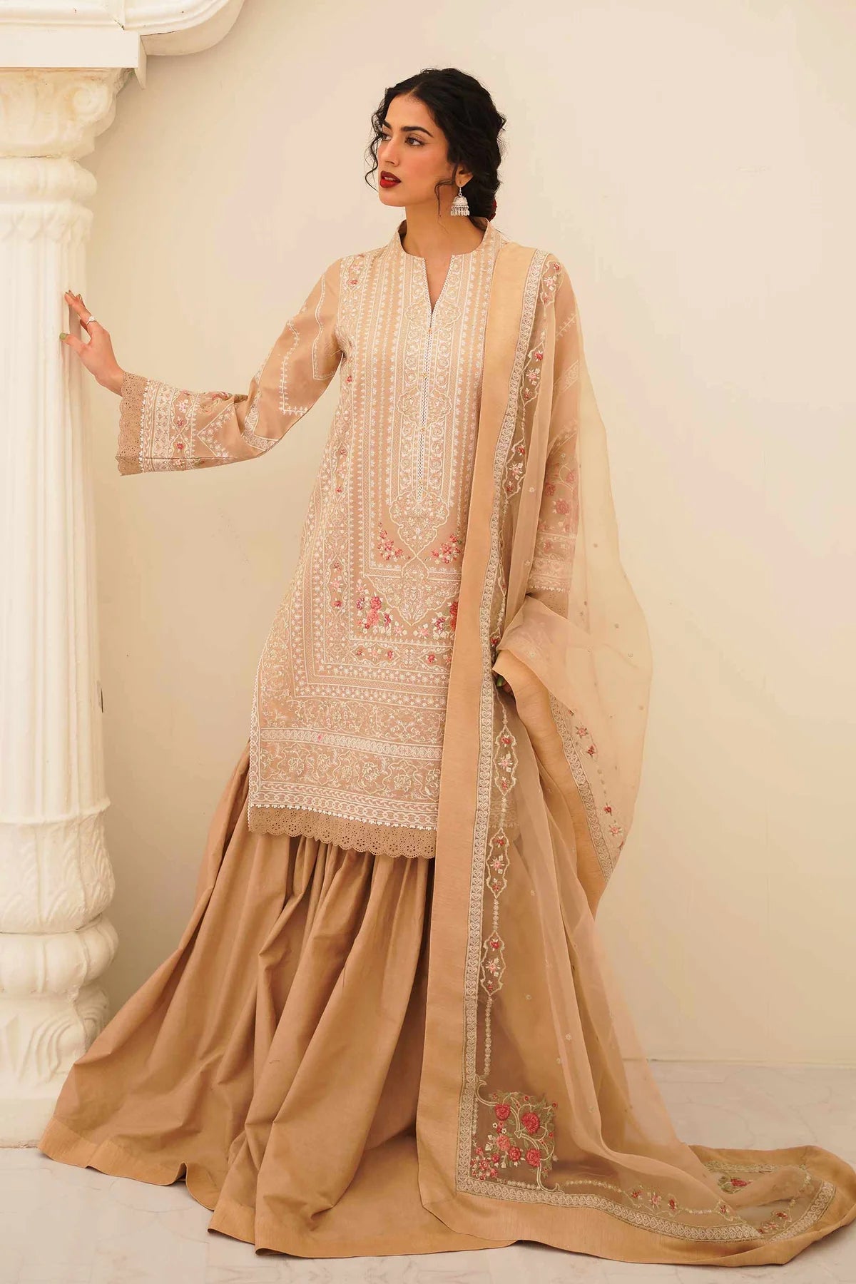 Beige Embroidered Suit