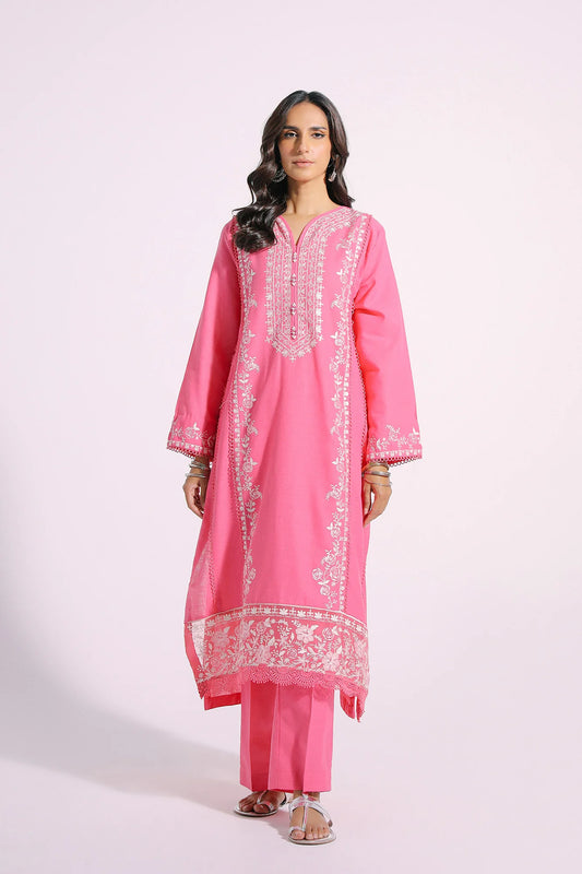 Pink embroidered cotton linen suit