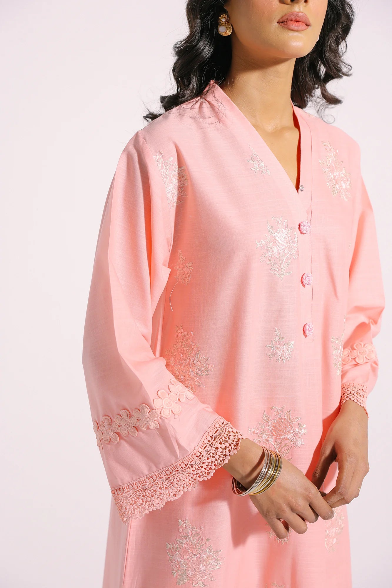 Pink embroidered slub suit