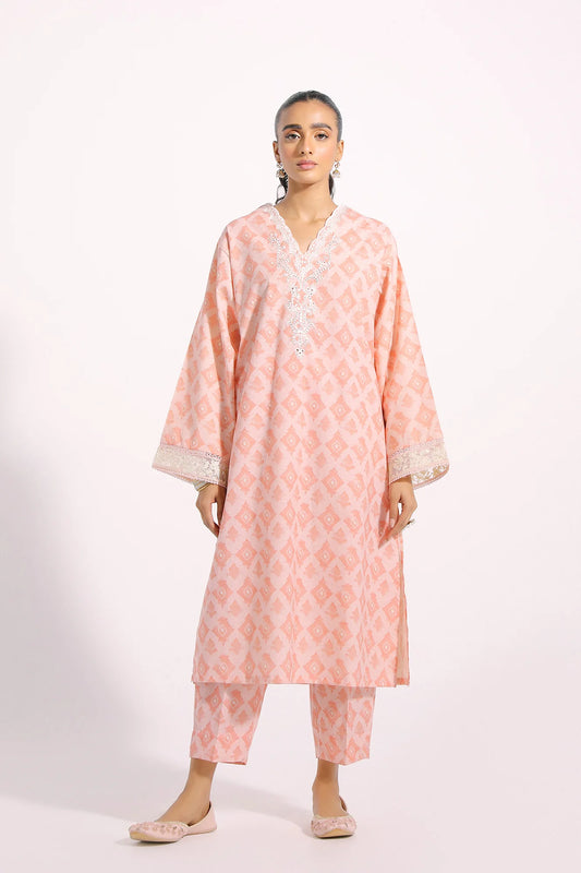 Peach embroidered lawn suit