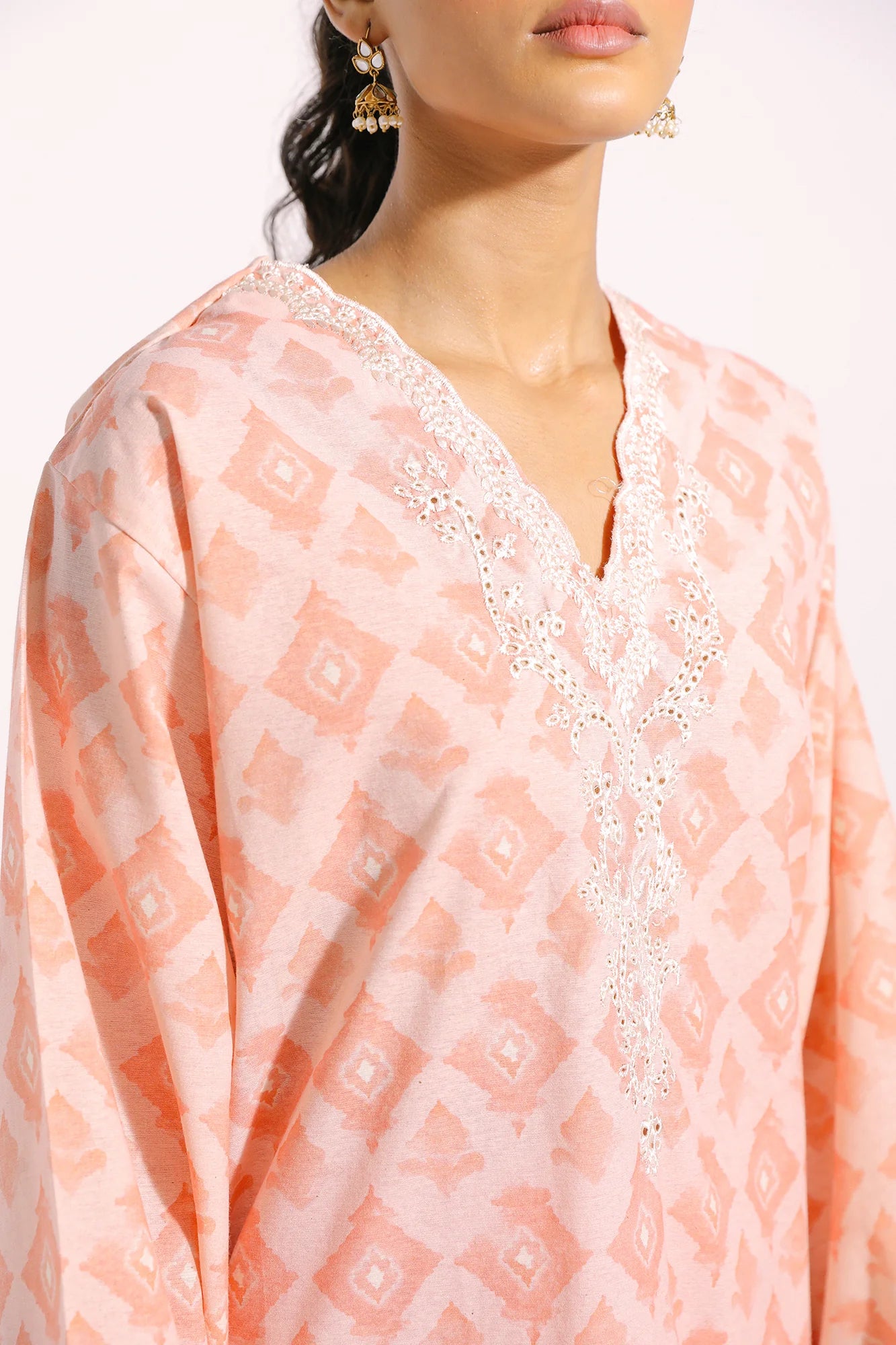 Peach embroidered lawn suit