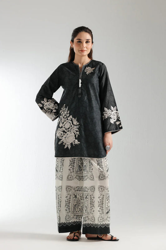 Black embroidered lawn suit