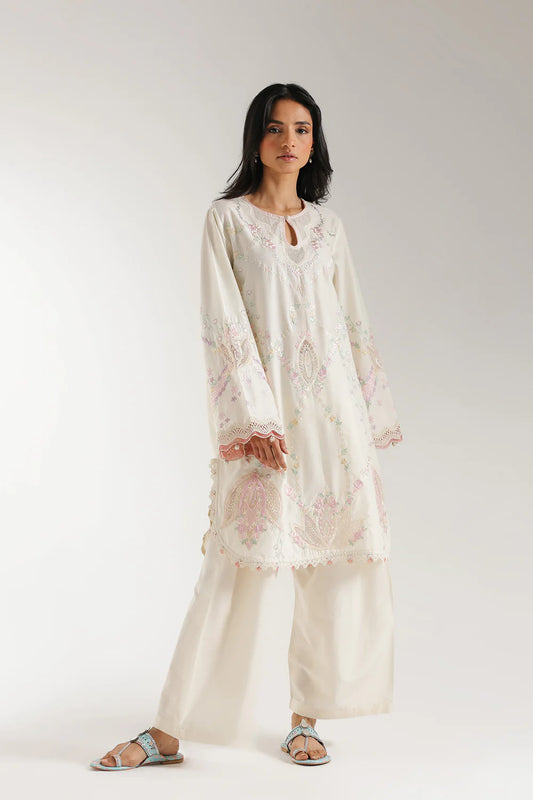 Off white embroidered lawn suit
