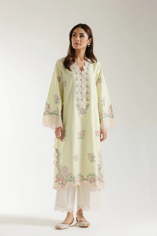 Yellow beige embroidered lawn suit