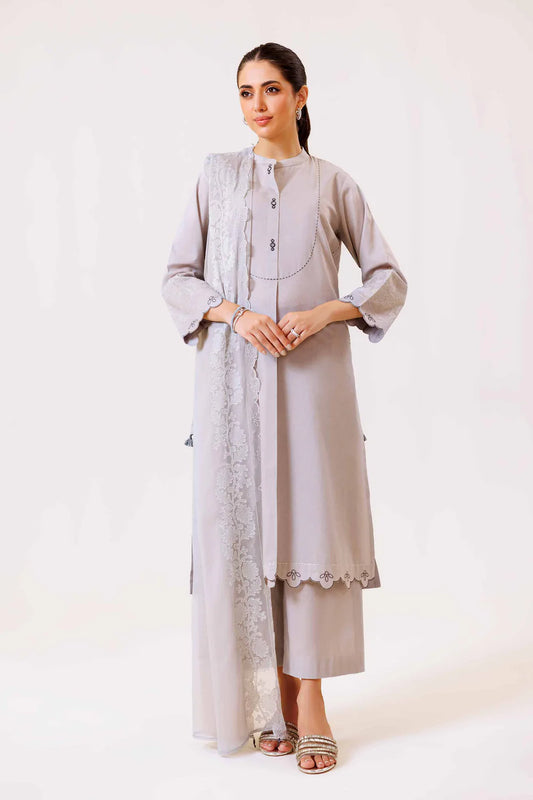 Grey embroidered lawn suit