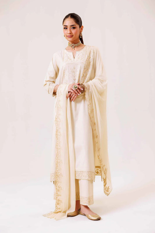 Cream embroidered lawn suit