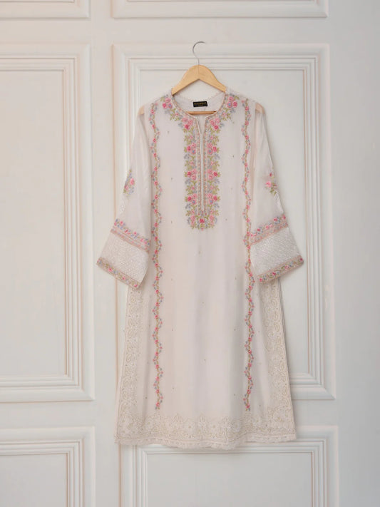 Off-White Heavily Embroidered Cotton Net Suit