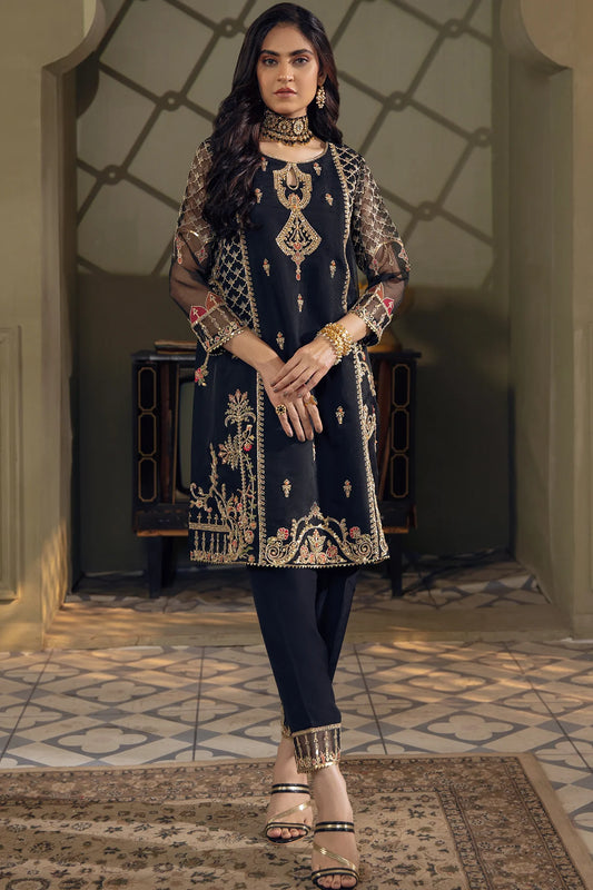 Black Embroidered Organza Suit