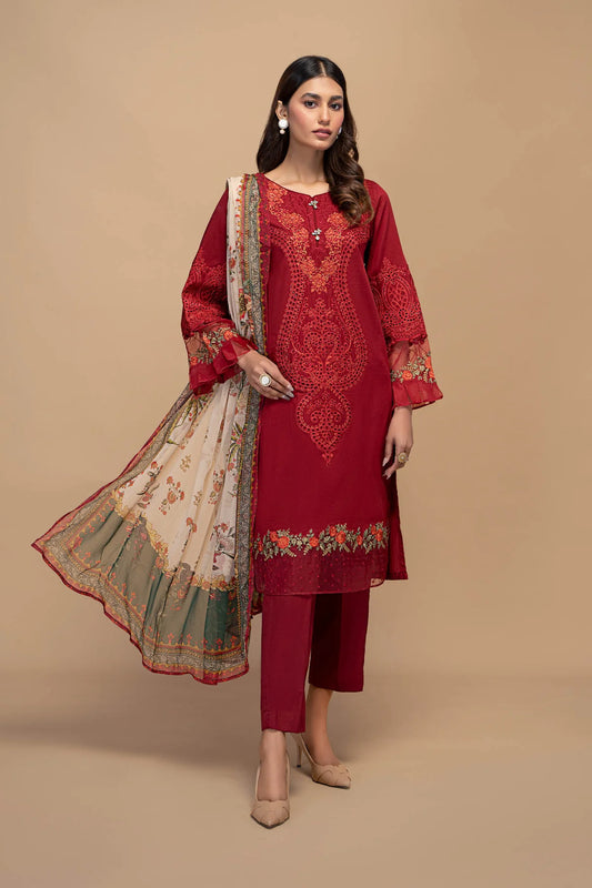 Red Embroidered Shirt with Trouser