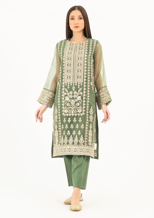 Green Embroidered Organza Suit
