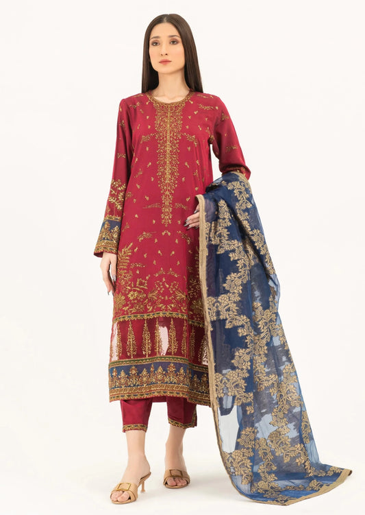 Red Embroidered Silk Suit