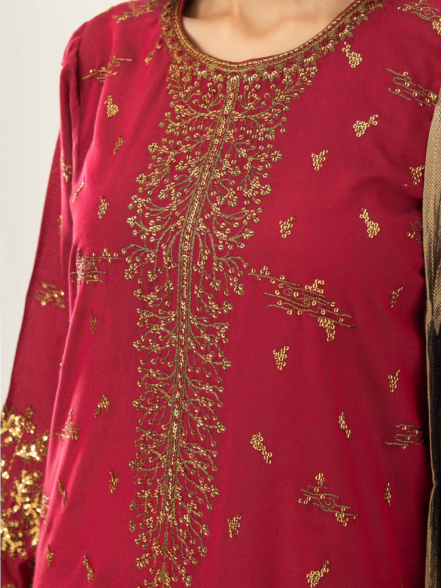 Red Embroidered Silk Suit