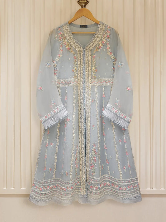 Grey Heavily Embroidered Chiffon Suit