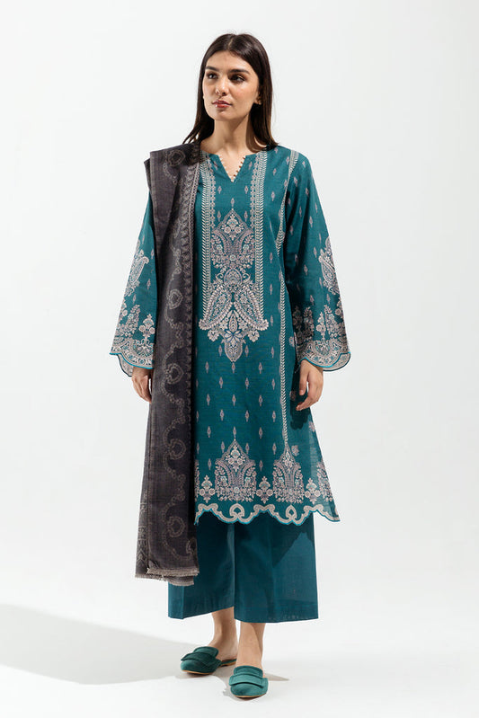 Tealish Paisley Printed Khaddar Suit